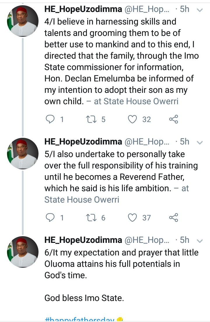 Imo State Governor, Hope Uzodinma adopts 9-year-old singer whose video went viral